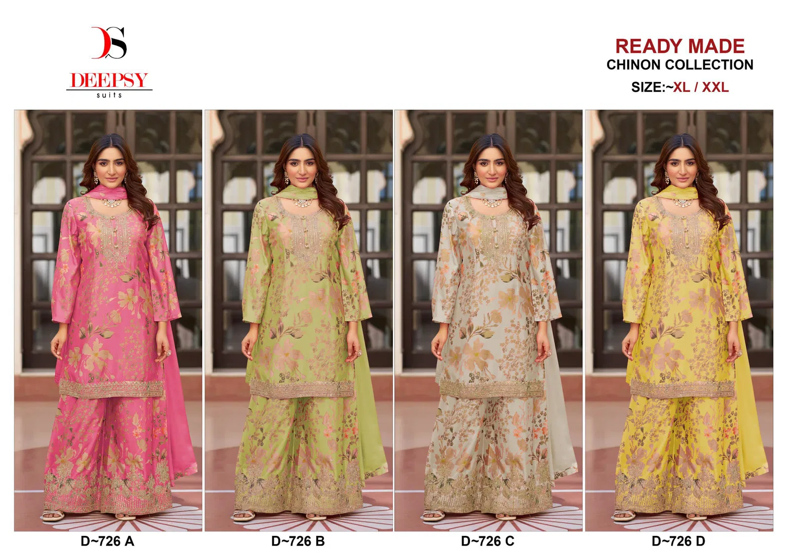 Deepsy D 726 A To D Chinon Pakistani Readymade Suits Wholesale Price